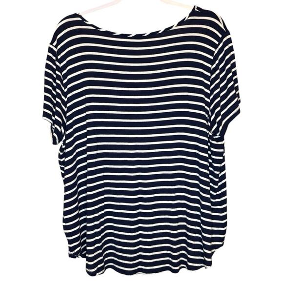 Emory Park Plus 1X Navy White Striped Crisscross V-Neck Tee Top - Picture 2 of 4